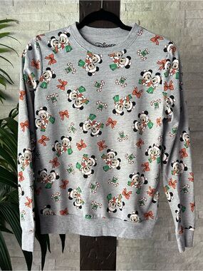 Disney Gray Mickey & Minnie Holiday Christmas Sweatshirt Size Small